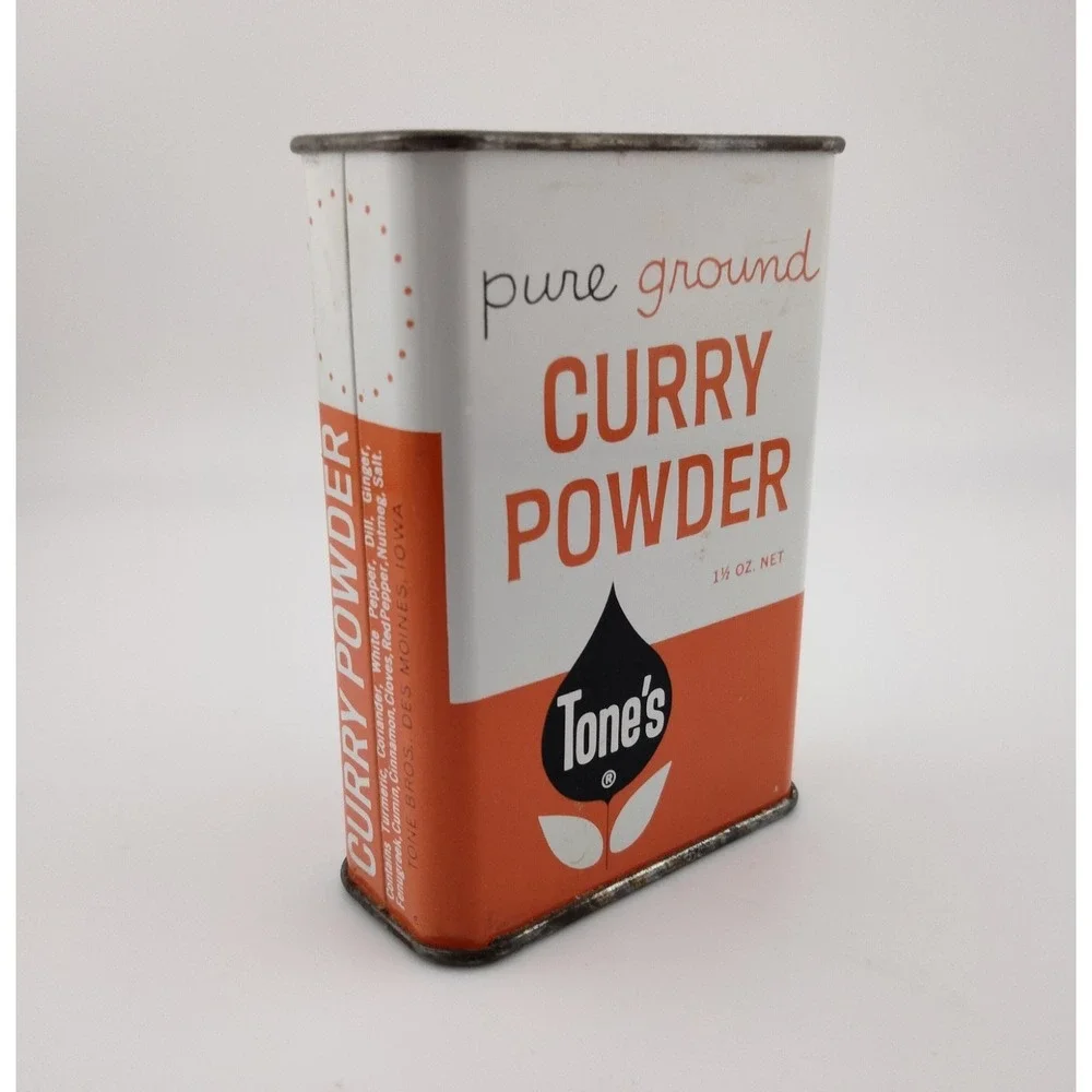 Tone's Spices Curry Powder‎ Vintage Orange and White Tin 3